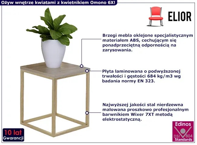 Stojak na kwiaty z metalowym stelażem złoty + dąb sonoma - Omono 6X