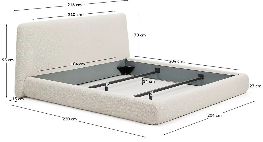 Beżowe tapicerowane łóżko dwuosobowe 180x200 cm Martina – Kave Home