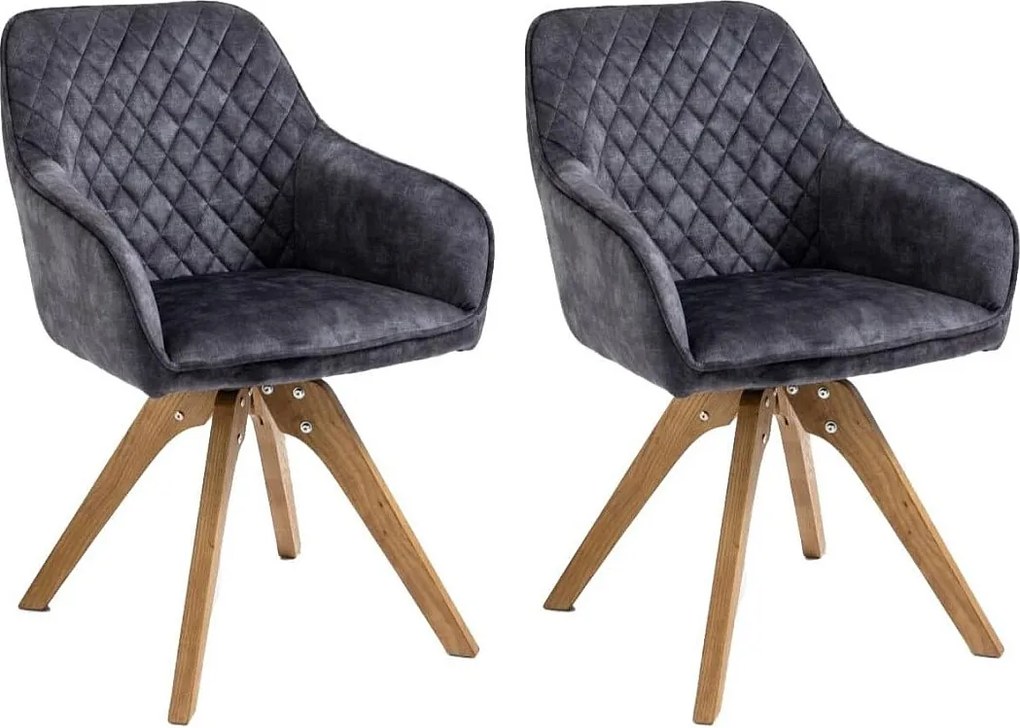 Krzesło z podłokietnikami, zestaw 2 szt. - tkanina i lite drewno - antracyt - VELONA