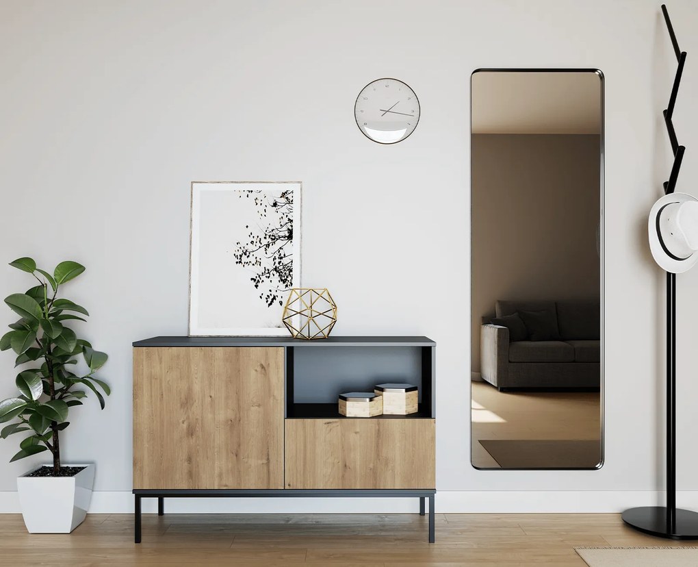 Komoda LANZZI 120x40 cm, czarna/dąb