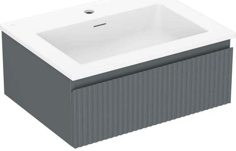 Mexen Rivel szafka łazienkowa 60 cm z umywalką Otis, 1 szuflada, ryflowana , grafit mat/biała mat - 91A20-06023-1-BF66-W18M01