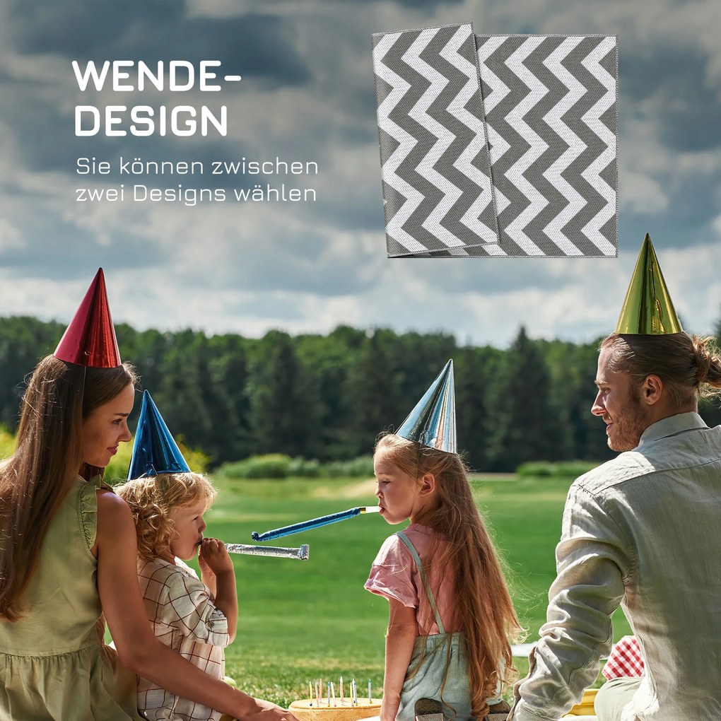 Outsunny Dywan na zewnątrz Wodoodporny Dwustronny Jasnoszary i biały Włókno z tworzywa 121x182cm | Aosom PL