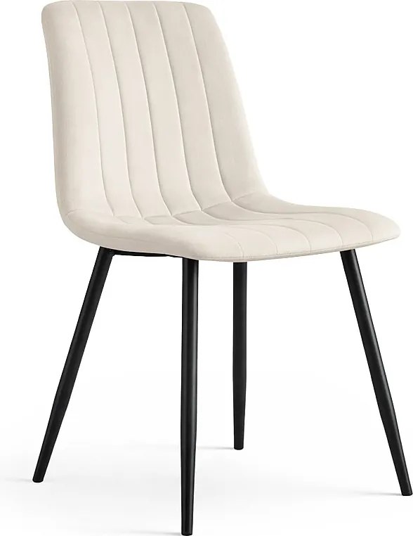 Welurowe krzesło tapicerowane pikowane Beżowe LIVO Czarne nogi