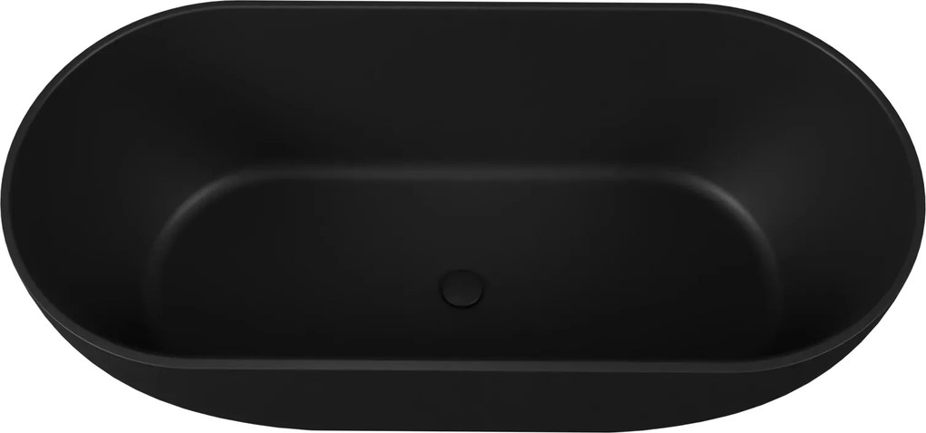 Wanna wolnostojąca owalna czarna matowa z konglomeratu 160 x 75 cm RONA Black matt przelew typu SLIM cienki rant
