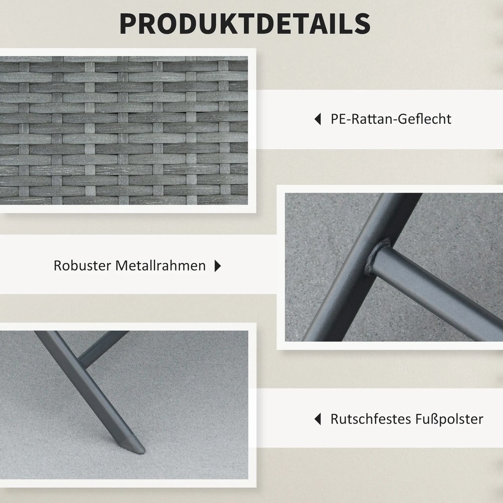 Outsunny Zestaw Bistro 3cz Rattan Polyrattan Stół i Krzesła do Ogrodu Balkonu Szary Wymiary 60x60x72cm | Aosom PL