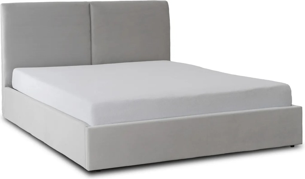 Łóżko Tapicerowane 140x200 cm MARSYLIA ze Stelażem i Pojemnikiem Dwuosobowe Welurowe Szare