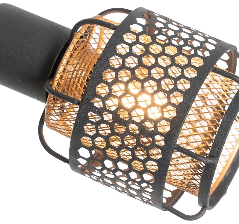 Designerska lampa podłogowa czarna ze złotem 3-światła - NoudDesignerski Oswietlenie wewnetrzne