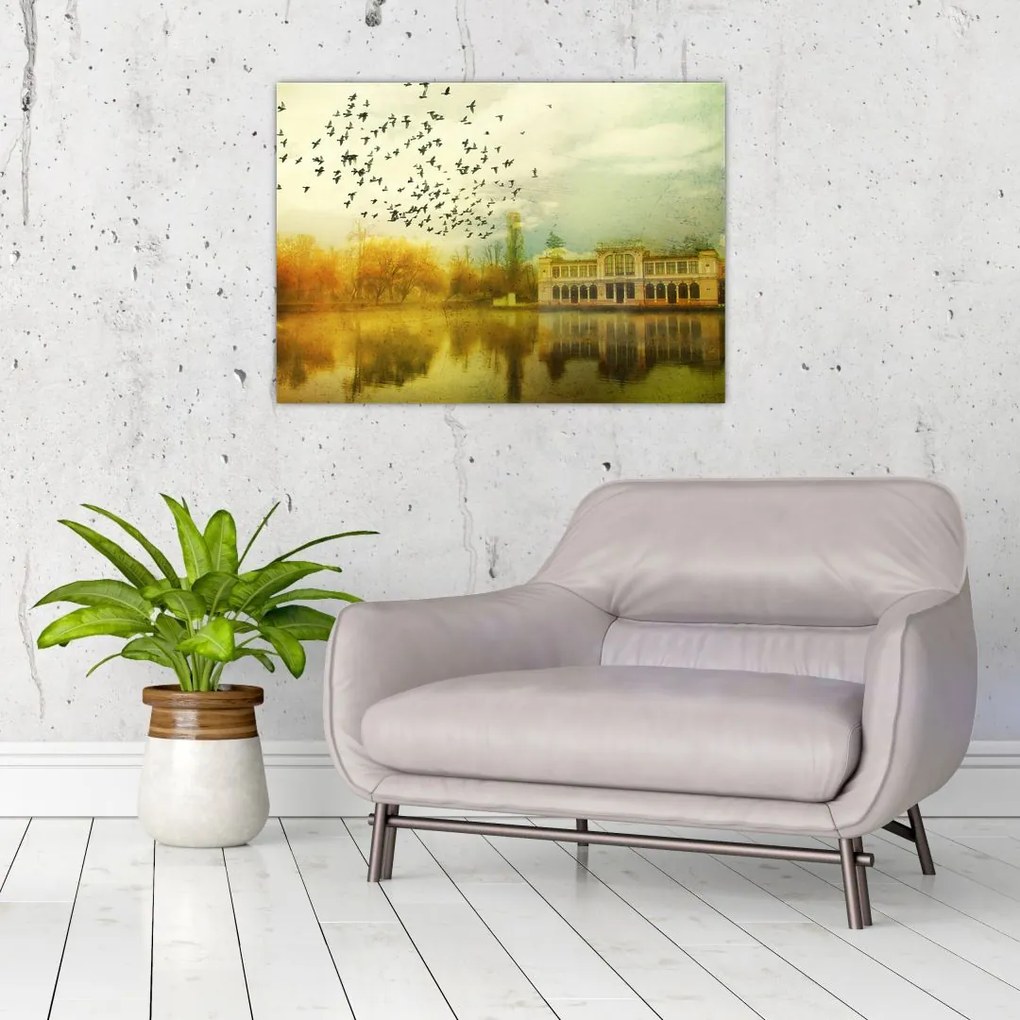 Obraz namalowanego krajobrazu z rezydencją (70x50 cm)