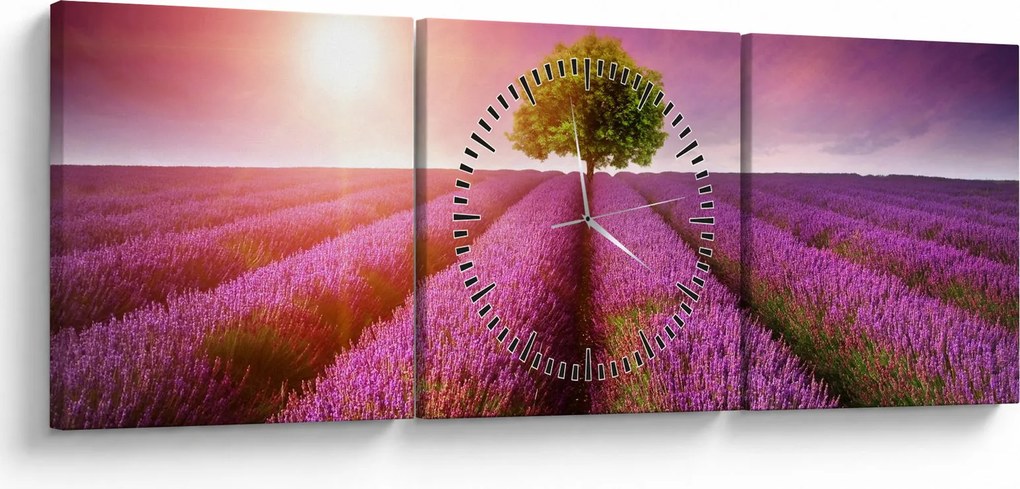 Obraz pola z lawendą (z zegarem) (90x30 cm)