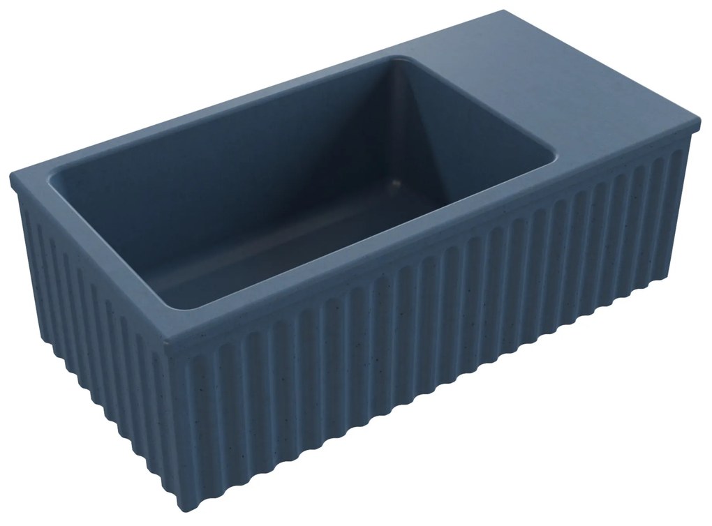 Umywalka betonowa ryflowana nablatowa / wisząca prostokątna 60 x 30 cm WELLE | różne kolory : Kolor - Niebieski denim, Typ montażu - podwieszana