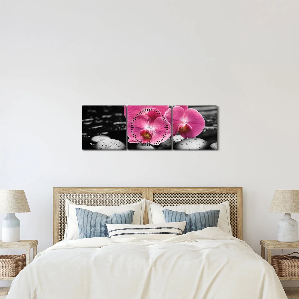 Obraz - Różowe orchidee (z zegarem) (90x30 cm)