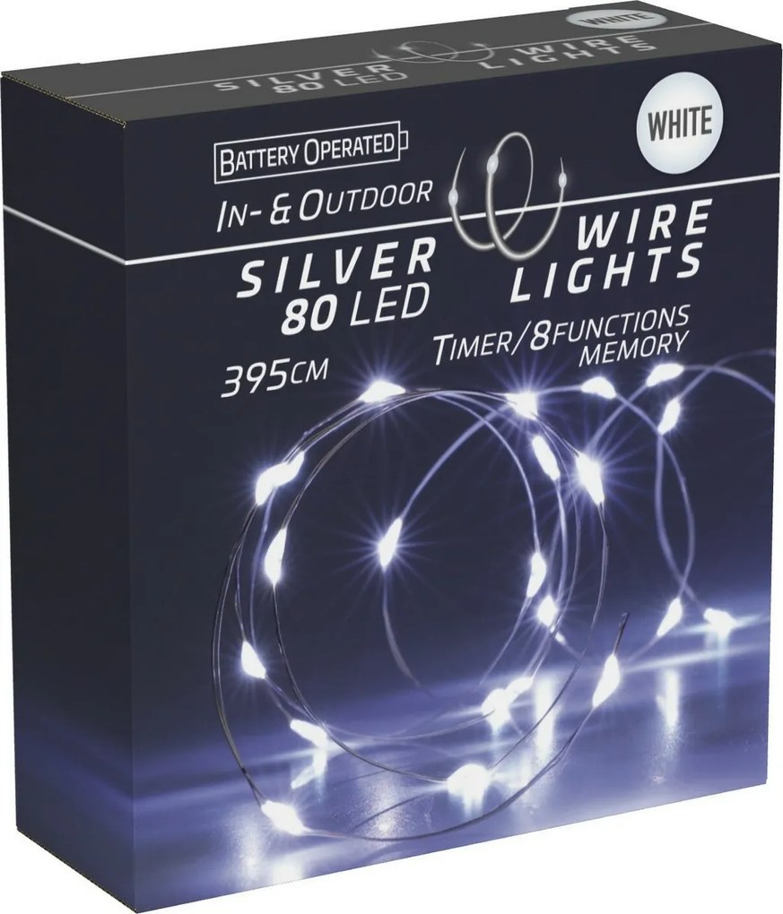 Drut świetlny z timerem Silver lights 80 LED, zimna biała, 395 cm