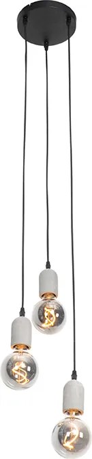 Industrialna lampa wisząca czarna z betonowym kloszem okrągłym 3-światła - Pedra