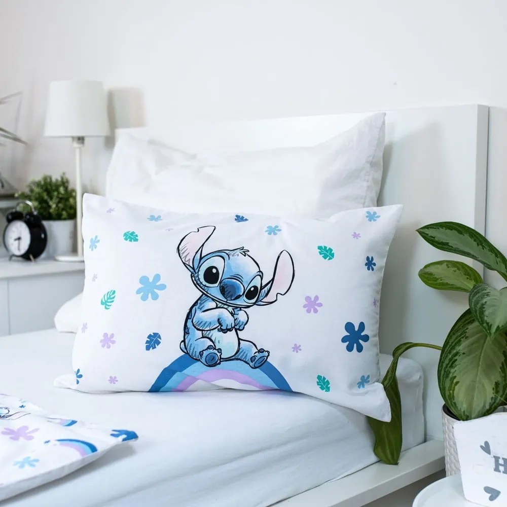Biała/niebieska bawełniana pościel dziecięca do łóżeczka 135x100 cm Lilo and Stitch "Rainbow" – Jerry Fabrics