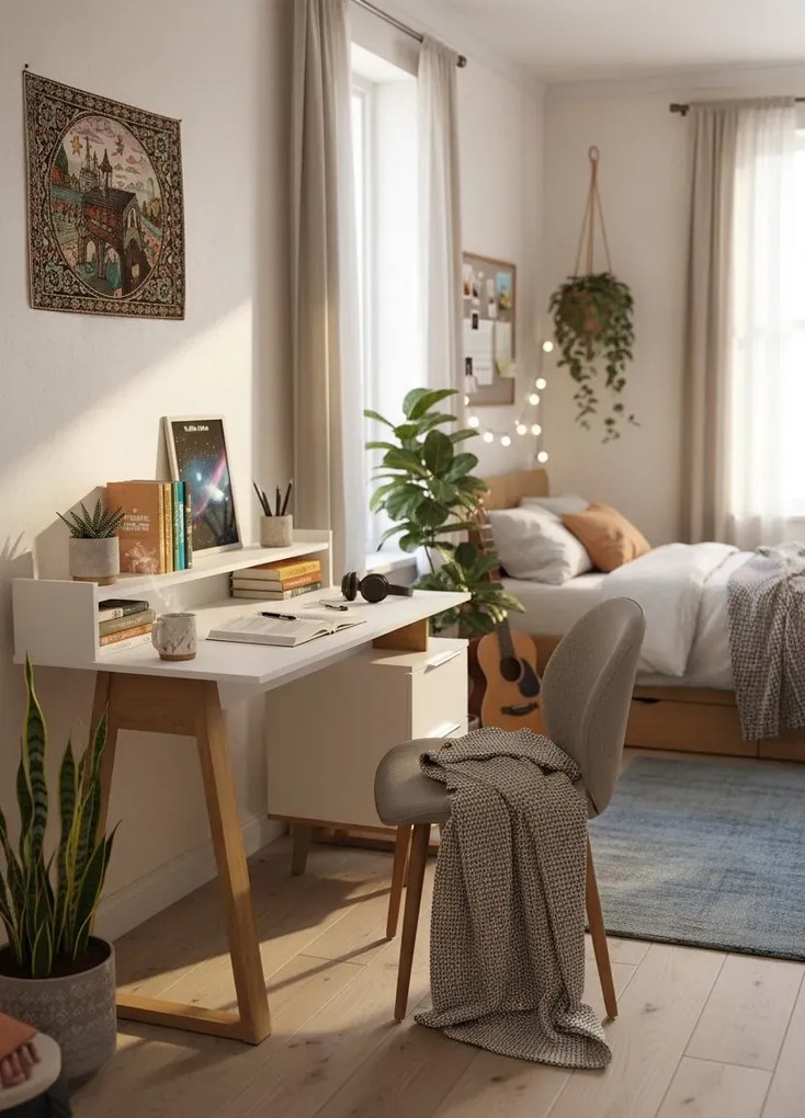 Białe skandynawskie biurko z szufladami A4-P35