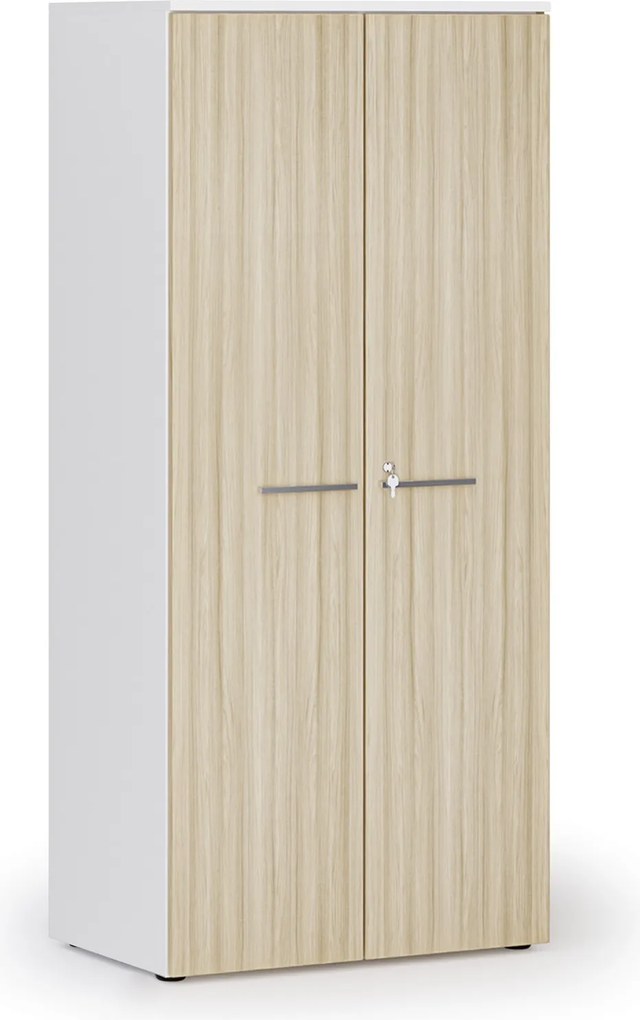 Szafa biurowa z drzwiami PRIMO WHITE, 800 x 500 x 1781 mm, biały/dąb naturalny