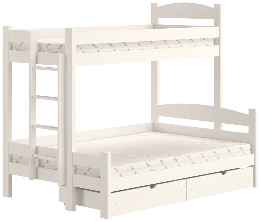 Łóżko piętrowe Lovic 90x200/120x200 z szufladami lewostronne - biały