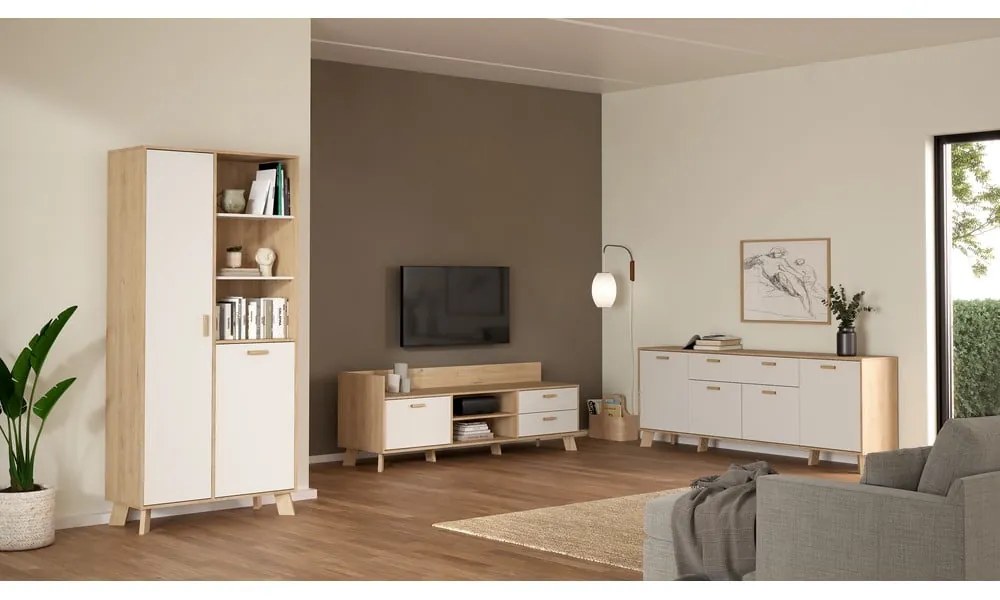 Biało-naturalna szafka pod TV w dekorze dębu 182x62x51 cm Ikast – Tvilum