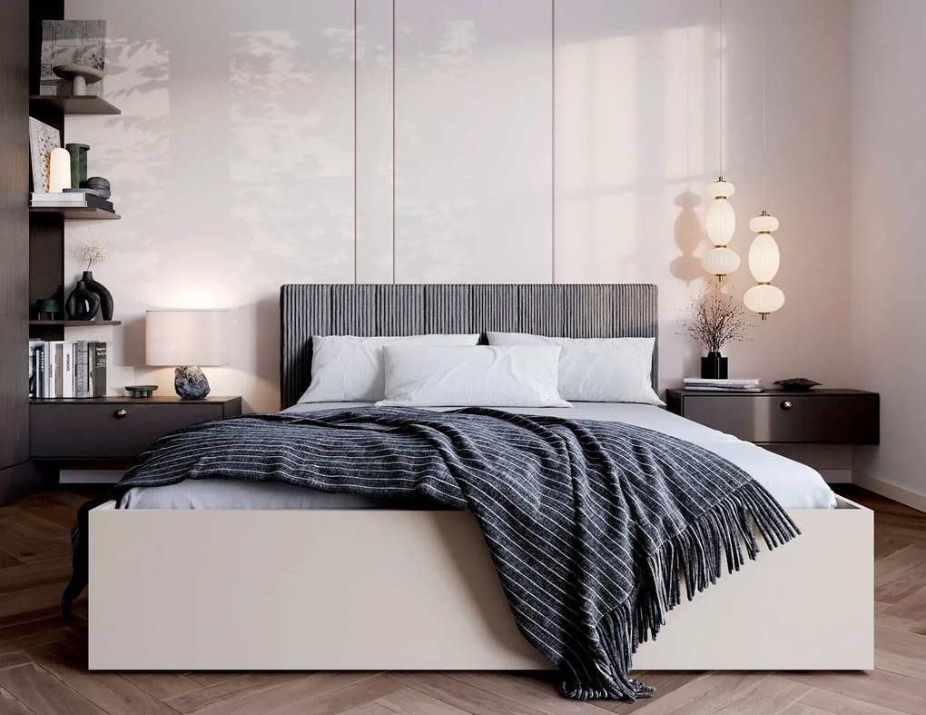 Kaszmirowe łóżko z szarym wezgłowiem 140x200 K7-P85