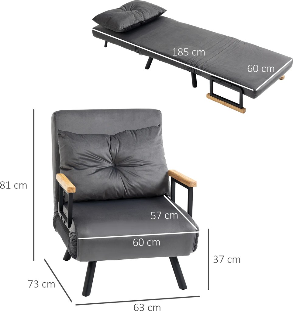 HOMCOM Rozkładana sofa z poduszkami stylowa i praktyczna obciążenie do 120 kg ciemnoszara | Aosom PL