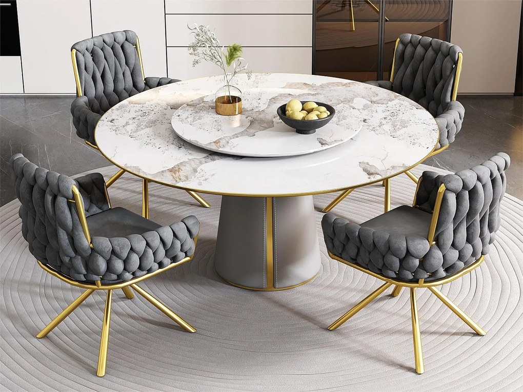 Zestaw 4 krzeseł obrotowych Velvet z podłokietnikami - złote metalowe nogi - Szary