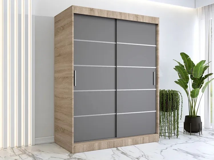 Szafa przesuwna dąb sonoma + antracyt 150 cm - Bohosa 4X