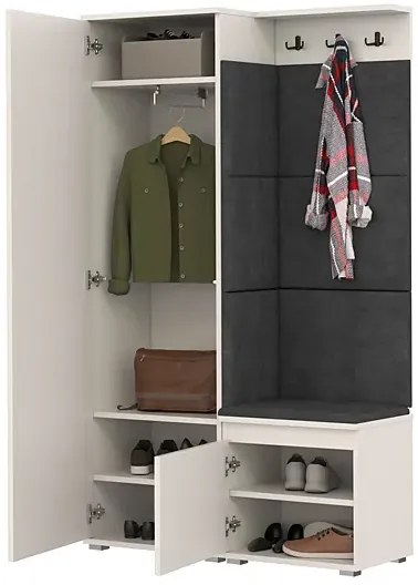 Szafa z siedziskiem tapicerowanym - biało notra C7-M35