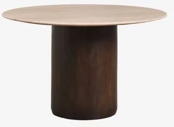 Okrągły Stół Jadalniany Ø120 Cm Luceida Travertine & Ciemny Drewniany Uchwyt - Sklum