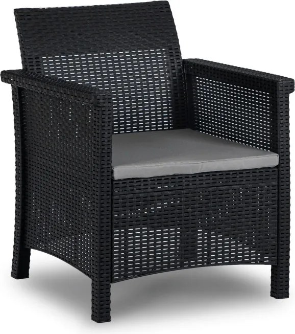 Zestaw Mebli Ogrodowych BRENTA Czarny/Szary 2xFotel Sofa Stolik Tarasowy Technorattan Nowoczesny