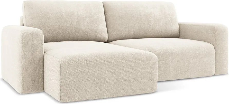 Kremowy rozkładany narożnik ze schowkiem z tkaniny szenilowej (lewostronny/z szezlongiem) Kona – Makamii