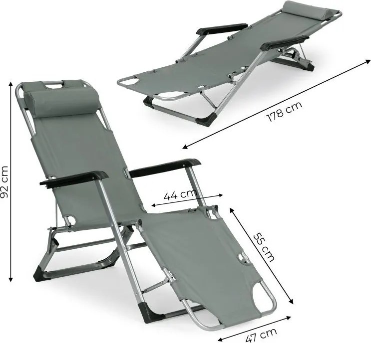 Składany leżak ogrodowy z regulacją Santora 010, szary