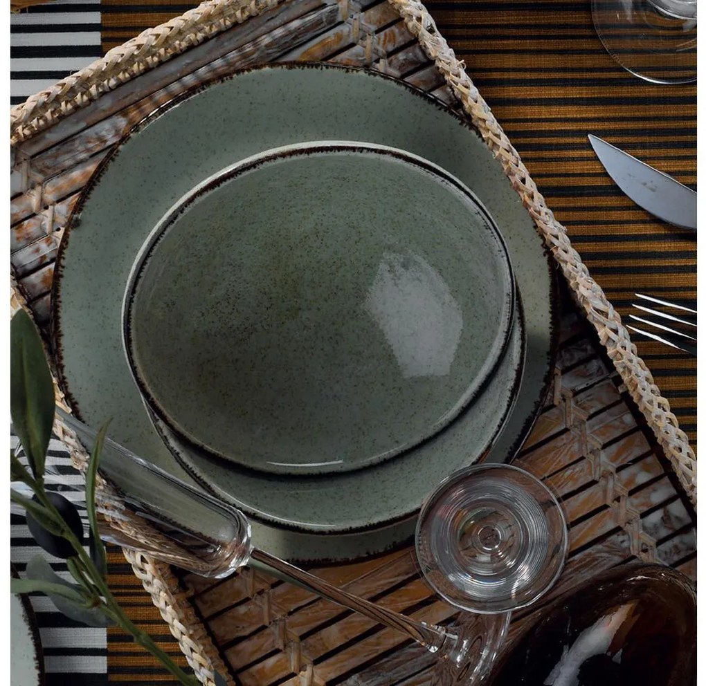 18-częściowy zestaw obiadowy zielony/porcelana