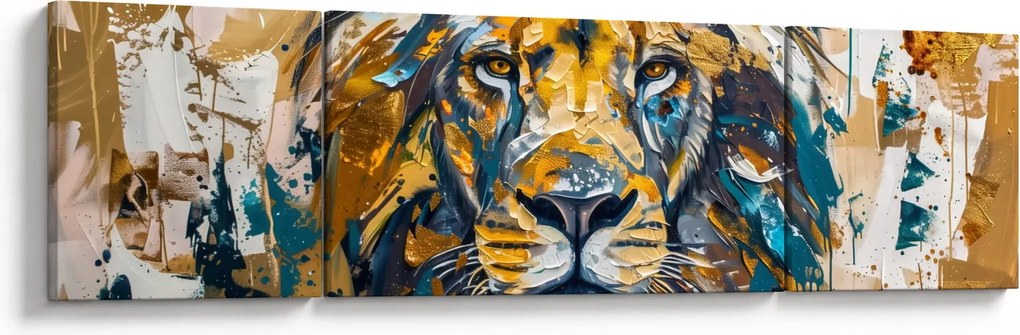 Obraz - Abstrakcyjny obraz olejny z lwem (170x50 cm)