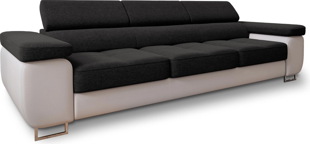 Masseno Sofa MOSINE z funkcją spania, Rozkładana sofa z regulowanymi zagłówkami - Czarny, SAWANA 14 + MADRYT 920