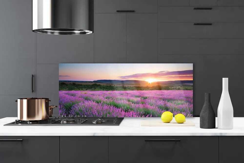 Panel Szklany Lawendowy Zmierzch na Polu