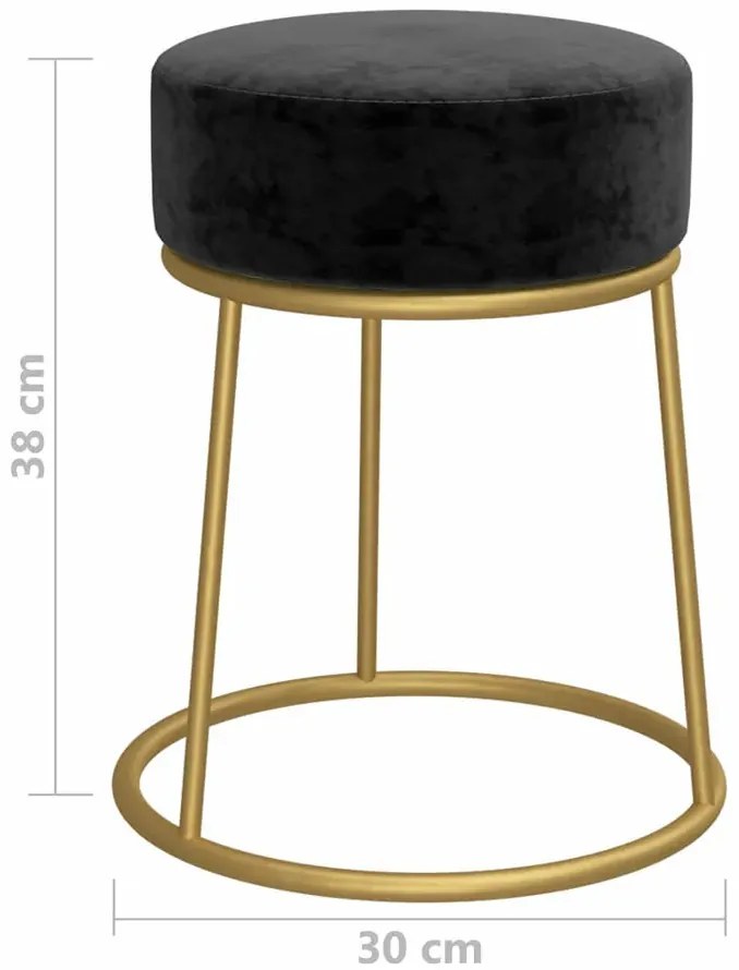 Aksamitny czarny taboret metalowy glamour - Viena 3X