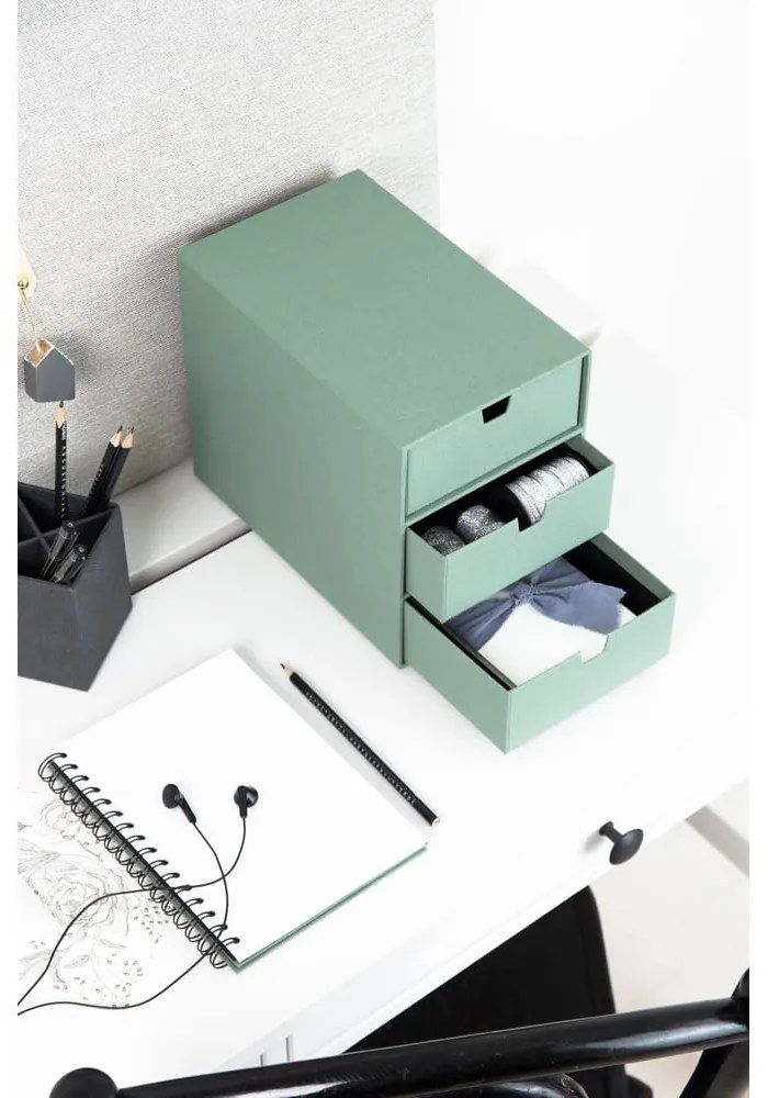 Zielony kartonowy organizer z szufladką Ingrid Canvas Paper Laminate – Bigso
