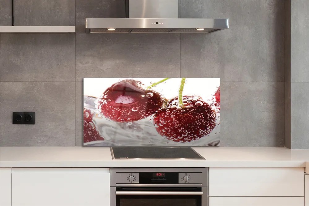 Panel szklany do Kuchni Czereśnie w Kroplach Wody