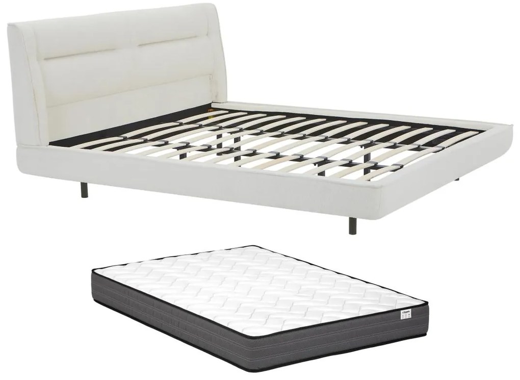 Łóżko 180 x 200 cm - Tkanina z bukli - Beż + Materac - ISYDE