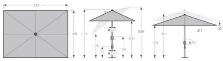 KNIRPS APOLL 300 x 200 cm - parasol ogrodowy centralny : Kolor parasola - 0600