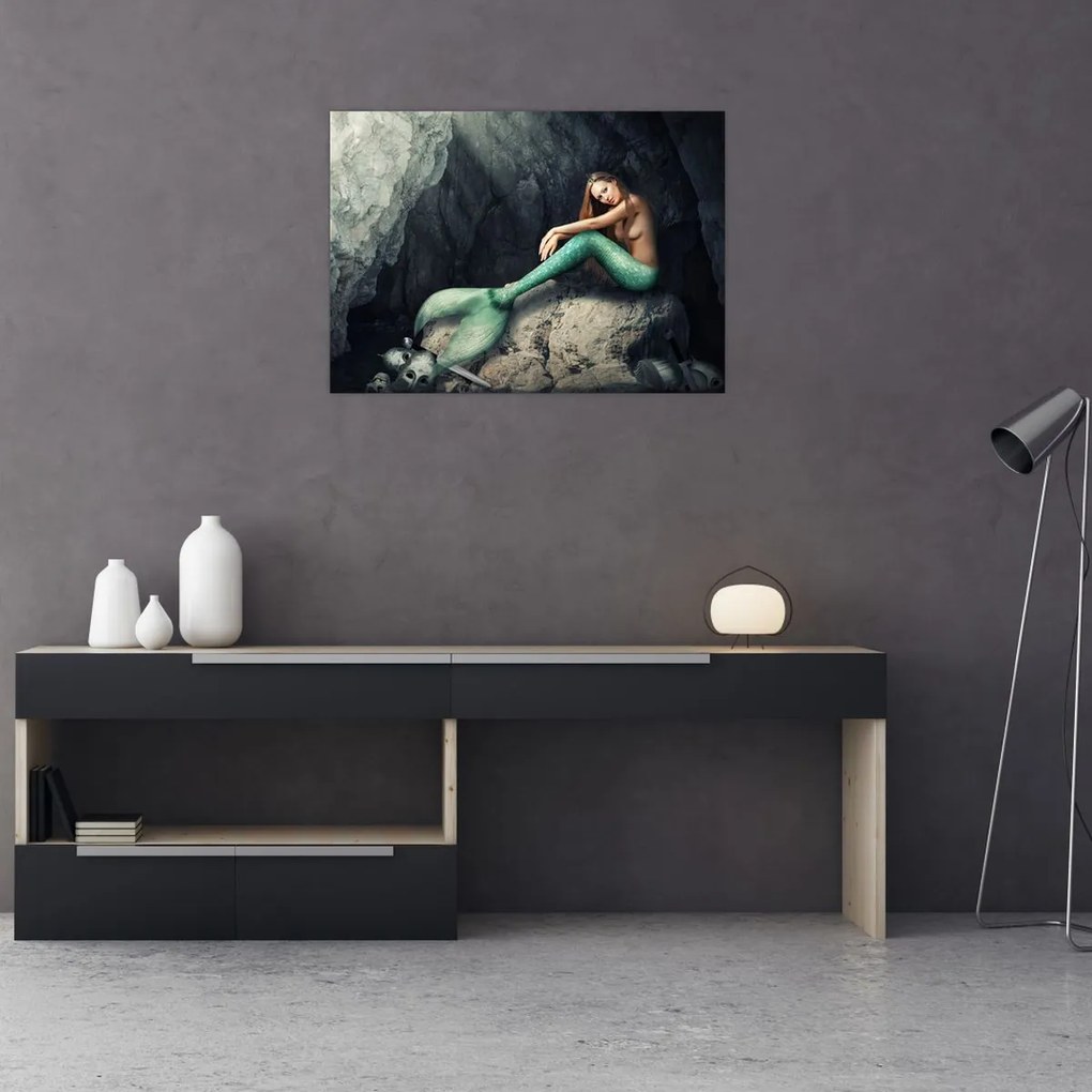 Obraz - Syrenka na skale (70x50 cm)