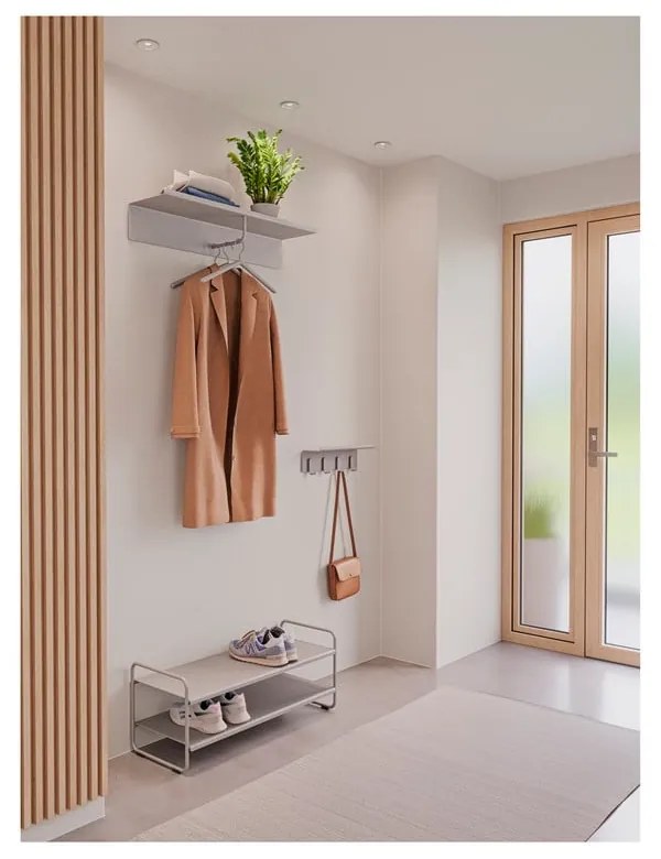 Jasnoszary stalowy wieszak ścienny z półką 11,5 cm A-Hallway – Zone