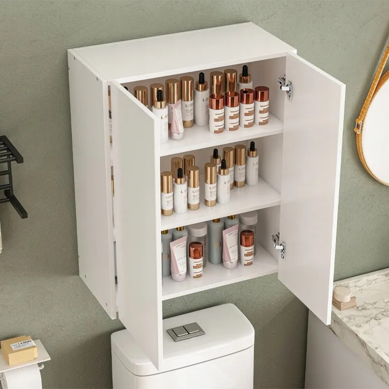 Wisząca szafka łazienkowa biała, nowoczesna, z 2 drzwiczkami, montowana na ścianie – 3 półki, 80 cm