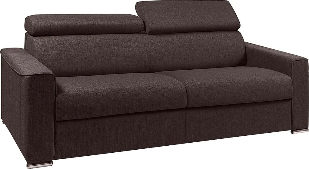 Kanapa 4-osobowa rozkładana typu express z brązowej tkaniny z siedziskiem z pianki z pamięcią kształtu - Powierzchnia 160 cm - Materac 14 cm z pianki i z siedziskiem z pianki z pamięcią kształtu VIZIR