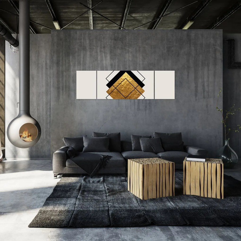 Obraz - Abstrakcja złoto-biała N⁰1 (170x50 cm)