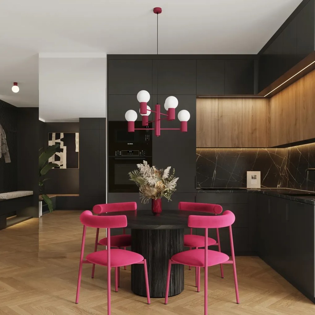 Żyrandol HALO 6 burgund ryflowany SOLLUX  LIGHTING
