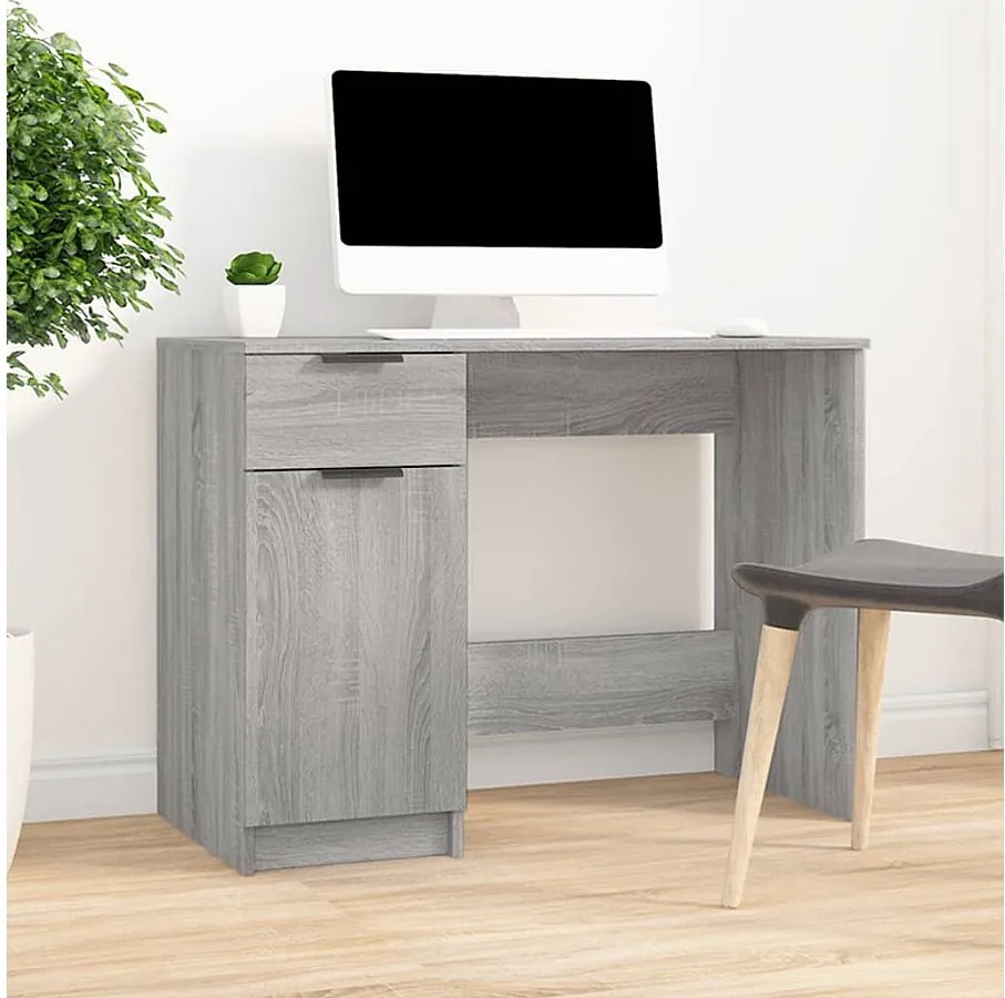Nowoczesne biurko szare Sonoma 100x50x75 cm z miejscem do przechowywania i szufladą z drewna inżynieryjnego