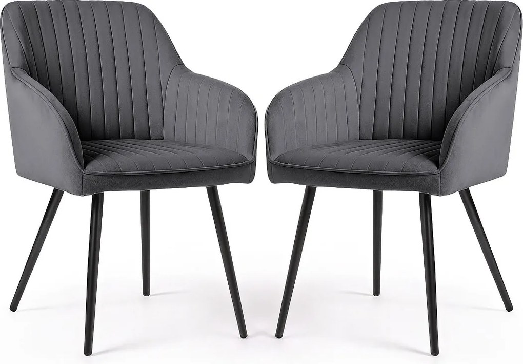 2x Welurowe krzesło tapicerowane z przeszyciami Ciemny Grafit FLORENCE Czarne nogi