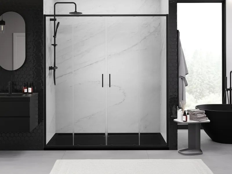 Mexen Exo drzwi prysznicowe podwójne rozsuwane 170 cm, transparent, czarne - 8152-170-000-70-00