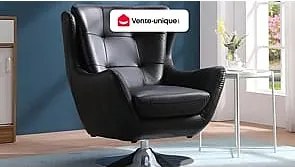 Fotel obrotowy ze skóry ANABA - Czarny